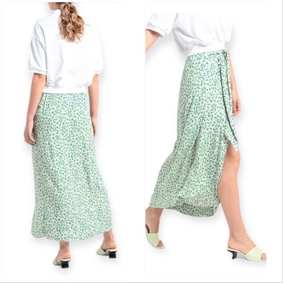 NWT Ganni Tie Front‎ Crepe Skirt, Green, Size 42 - Picture 2 of 16